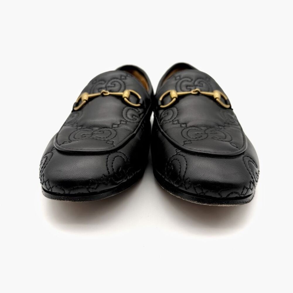 GUCCI Black Embossed Jumbo GG Leather Horsebit Jordaan Loafer Size 38 Flat - Picture 6 of 14